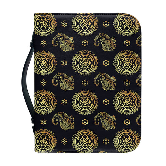 Cute Gold Boho Elephant Pattern Print Leather Bible Cover