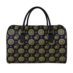 Cute Gold Boho Elephant Pattern Print Leather Duffle Bag