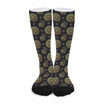 Cute Gold Boho Elephant Pattern Print Long Socks