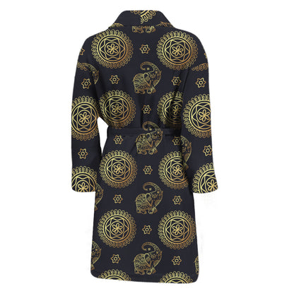 Cute Gold Boho Elephant Pattern Print Men's Bathrobe
