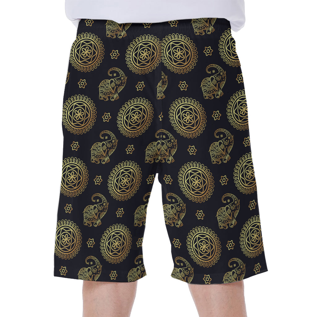 Cute Gold Boho Elephant Pattern Print Men's Beach Shorts