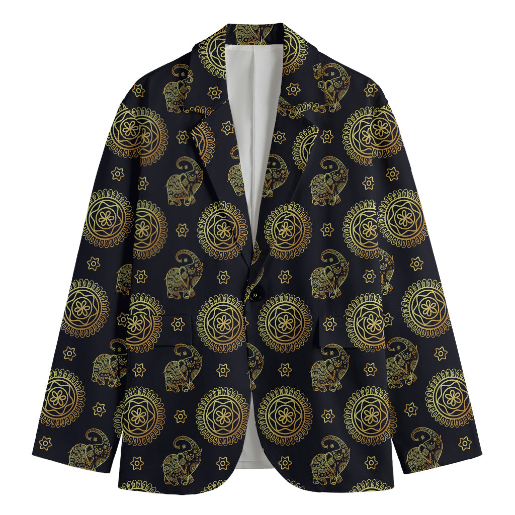 Cute Gold Boho Elephant Pattern Print Men's Blazer