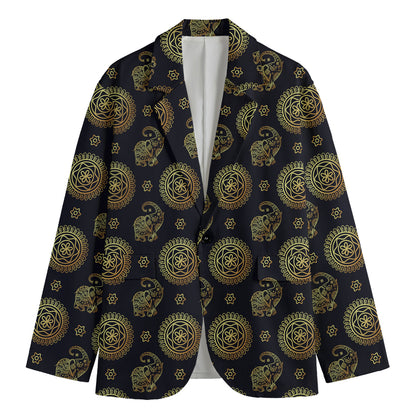 Cute Gold Boho Elephant Pattern Print Men's Blazer