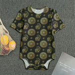 Cute Gold Boho Elephant Pattern Print Men's Bodysuit