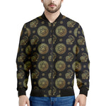 Cute Gold Boho Elephant Pattern Print Men's Bomber Jacket