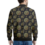 Cute Gold Boho Elephant Pattern Print Men's Bomber Jacket