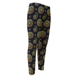 Cute Gold Boho Elephant Pattern Print Men's Compression Pants