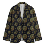 Cute Gold Boho Elephant Pattern Print Men's Cotton Blazer