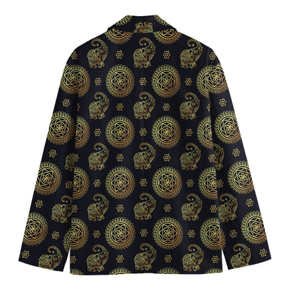 Cute Gold Boho Elephant Pattern Print Men's Cotton Blazer