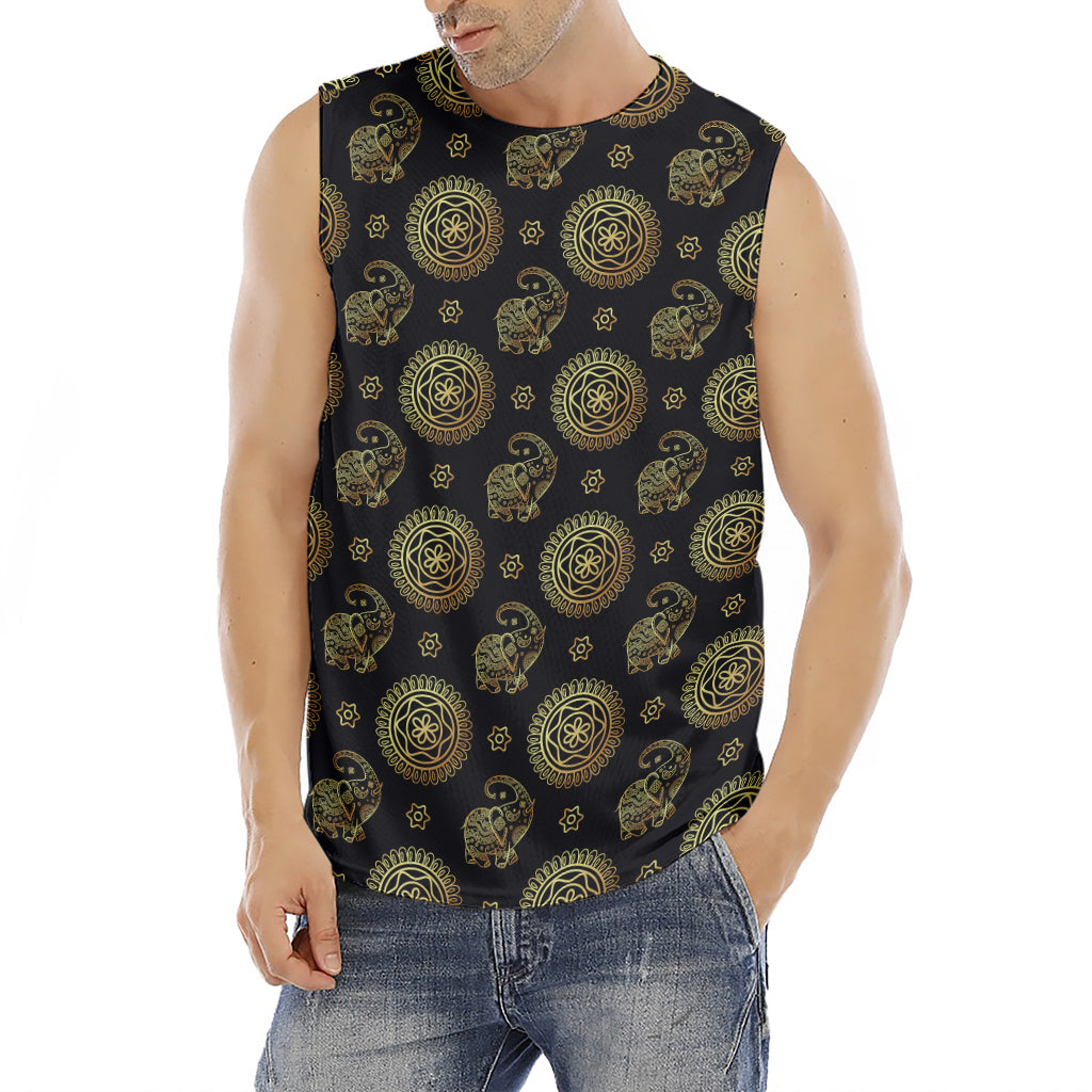 Cute Gold Boho Elephant Pattern Print Men's Fitness Tank Top