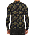 Cute Gold Boho Elephant Pattern Print Men's Long Sleeve Rash Guard