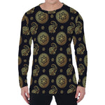 Cute Gold Boho Elephant Pattern Print Men's Long Sleeve T-Shirt
