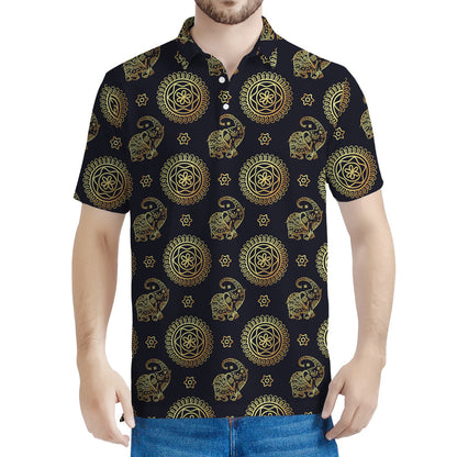 Cute Gold Boho Elephant Pattern Print Men's Polo Shirt