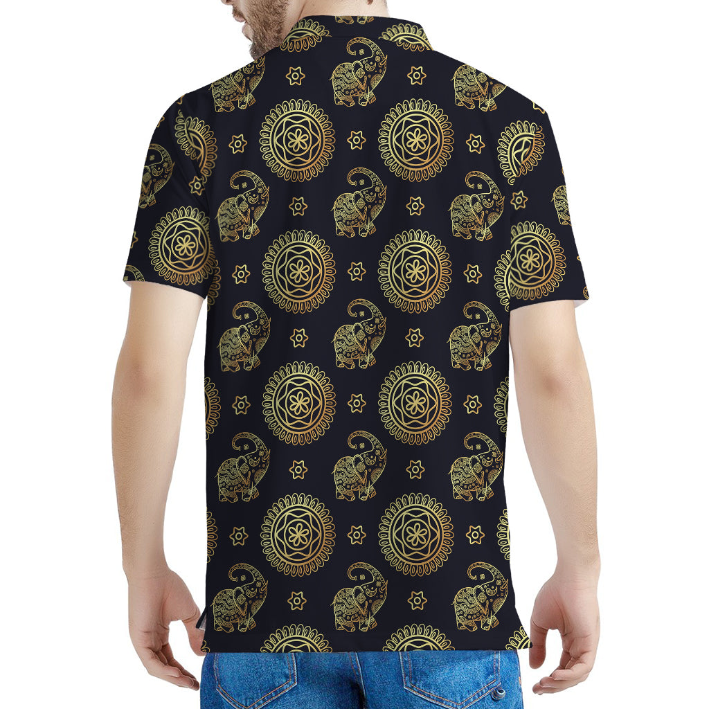 Cute Gold Boho Elephant Pattern Print Men's Polo Shirt