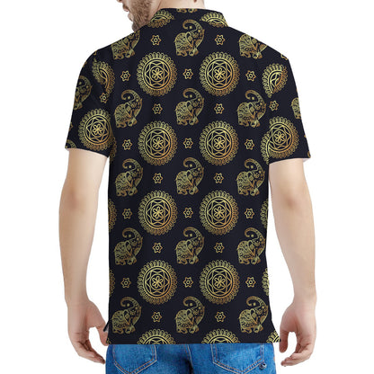 Cute Gold Boho Elephant Pattern Print Men's Polo Shirt