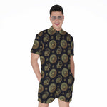 Cute Gold Boho Elephant Pattern Print Men's Rompers