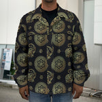 Cute Gold Boho Elephant Pattern Print Men's Shirt Jacket