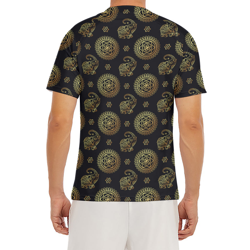 Cute Gold Boho Elephant Pattern Print Men's Short Sleeve Rash Guard