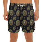 Cute Gold Boho Elephant Pattern Print Men's Split Running Shorts