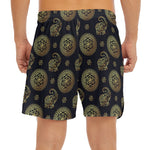 Cute Gold Boho Elephant Pattern Print Men's Split Running Shorts