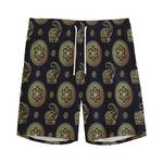 Cute Gold Boho Elephant Pattern Print Men's Sports Shorts