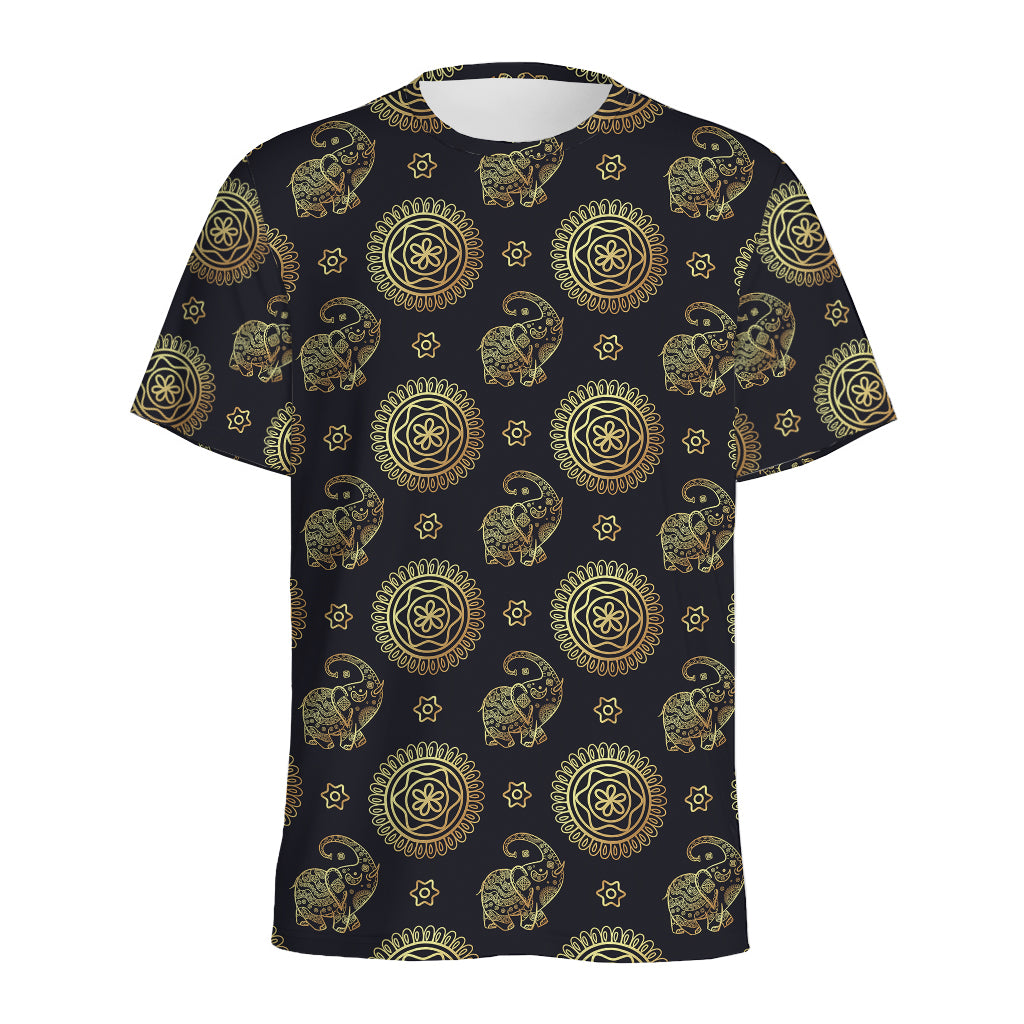Cute Gold Boho Elephant Pattern Print Men's Sports T-Shirt