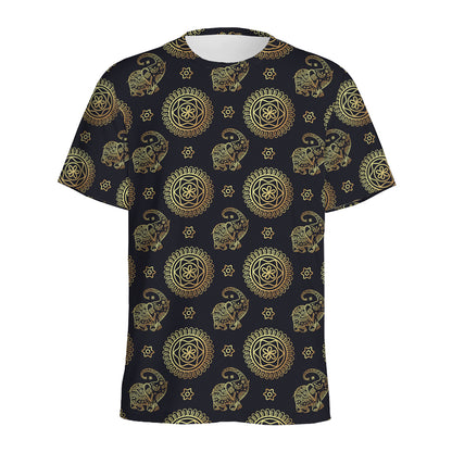 Cute Gold Boho Elephant Pattern Print Men's Sports T-Shirt