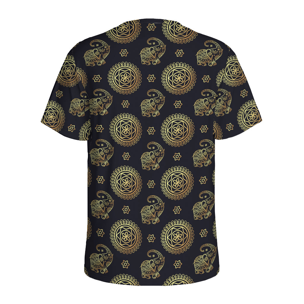 Cute Gold Boho Elephant Pattern Print Men's Sports T-Shirt