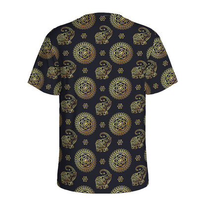 Cute Gold Boho Elephant Pattern Print Men's Sports T-Shirt