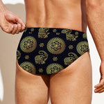 Cute Gold Boho Elephant Pattern Print Men's Swim Briefs