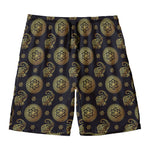Cute Gold Boho Elephant Pattern Print Men's Swim Trunks