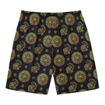 Cute Gold Boho Elephant Pattern Print Men's Swim Trunks
