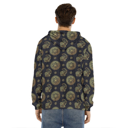 Cute Gold Boho Elephant Pattern Print Men's Velvet Pullover Hoodie