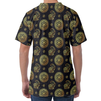 Cute Gold Boho Elephant Pattern Print Men's Velvet T-Shirt