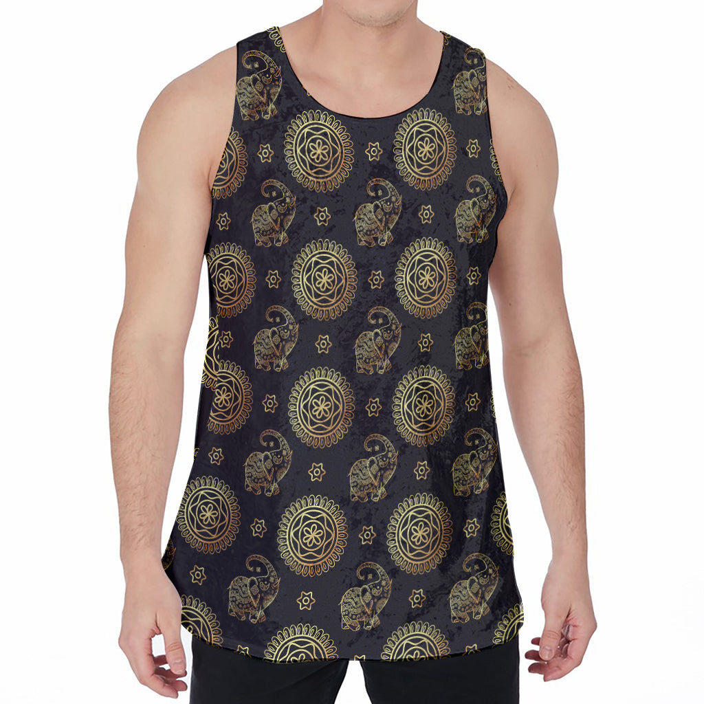 Cute Gold Boho Elephant Pattern Print Men's Velvet Tank Top