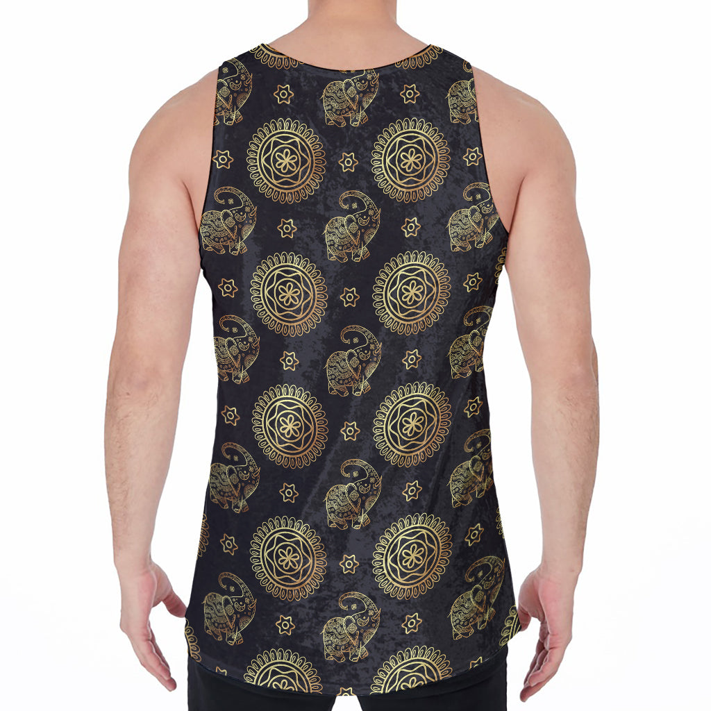 Cute Gold Boho Elephant Pattern Print Men's Velvet Tank Top