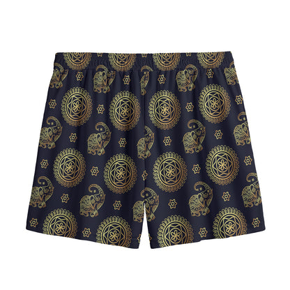 Cute Gold Boho Elephant Pattern Print Mesh Shorts