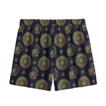 Cute Gold Boho Elephant Pattern Print Mesh Shorts