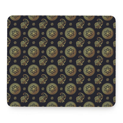 Cute Gold Boho Elephant Pattern Print Mouse Pad