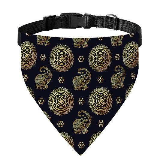 Cute Gold Boho Elephant Pattern Print Over The Collar Dog Bandana