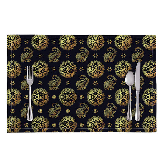 Cute Gold Boho Elephant Pattern Print Placemat