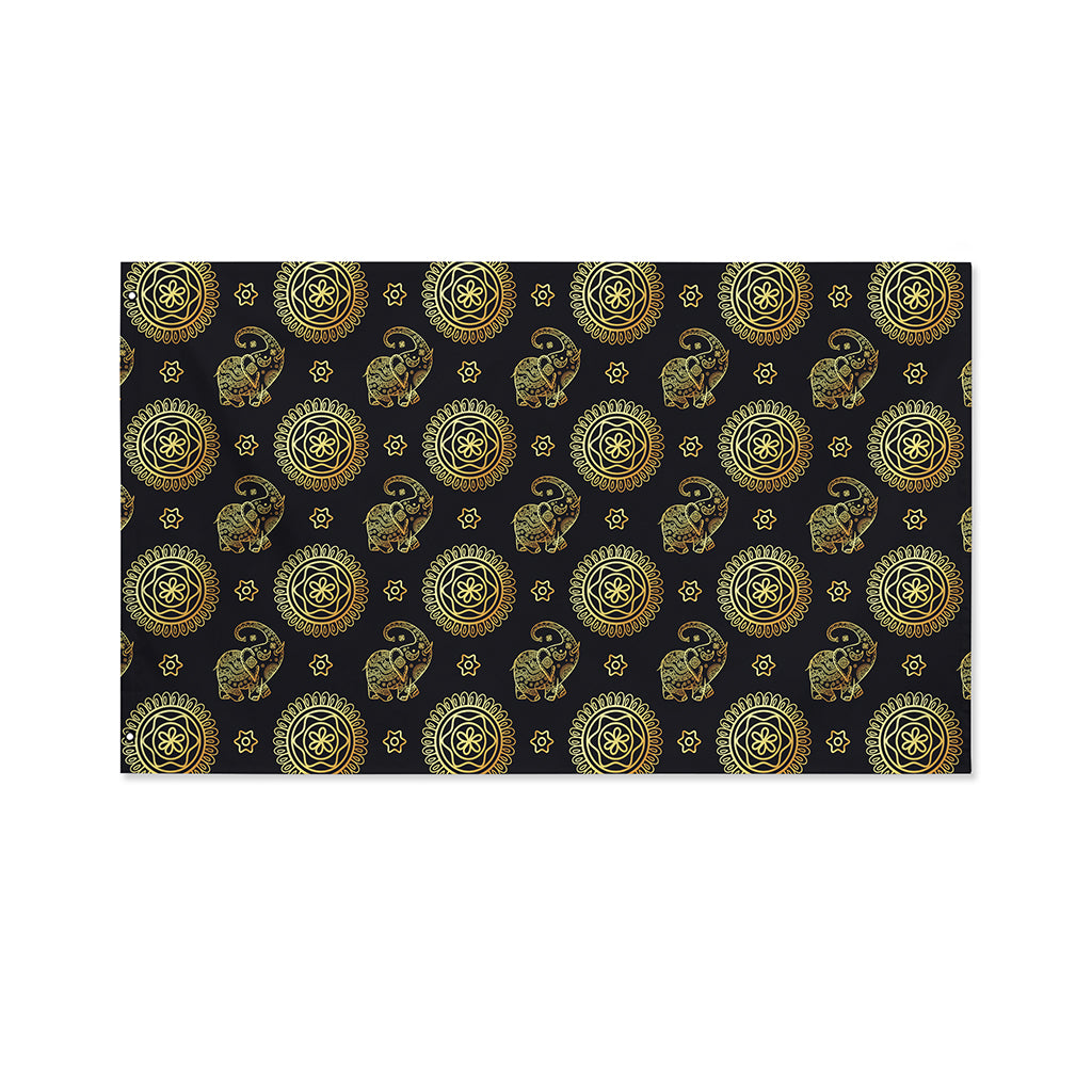 Cute Gold Boho Elephant Pattern Print Polyester Flag