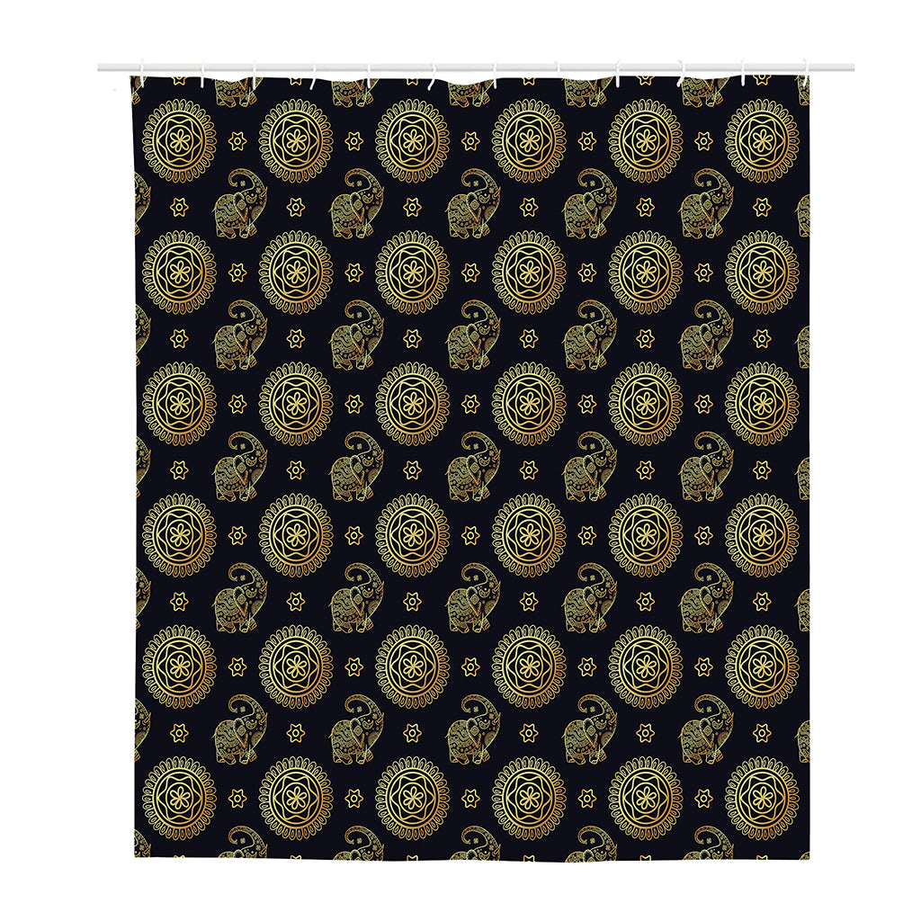 Cute Gold Boho Elephant Pattern Print Polyester Shower Curtain