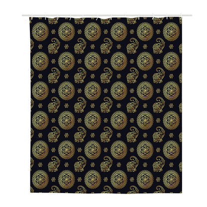 Cute Gold Boho Elephant Pattern Print Polyester Shower Curtain