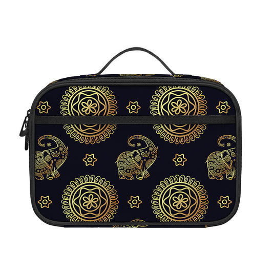 Cute Gold Boho Elephant Pattern Print Portable Lunch Bag