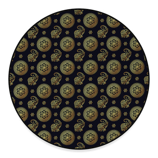 Cute Gold Boho Elephant Pattern Print Round Floor Mat