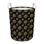 Cute Gold Boho Elephant Pattern Print Round Laundry Basket