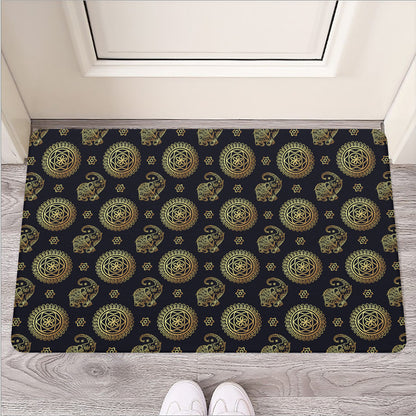 Cute Gold Boho Elephant Pattern Print Rubber Doormat