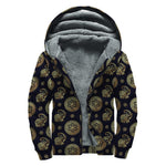 Cute Gold Boho Elephant Pattern Print Sherpa Lined Zip Up Hoodie