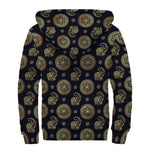 Cute Gold Boho Elephant Pattern Print Sherpa Lined Zip Up Hoodie